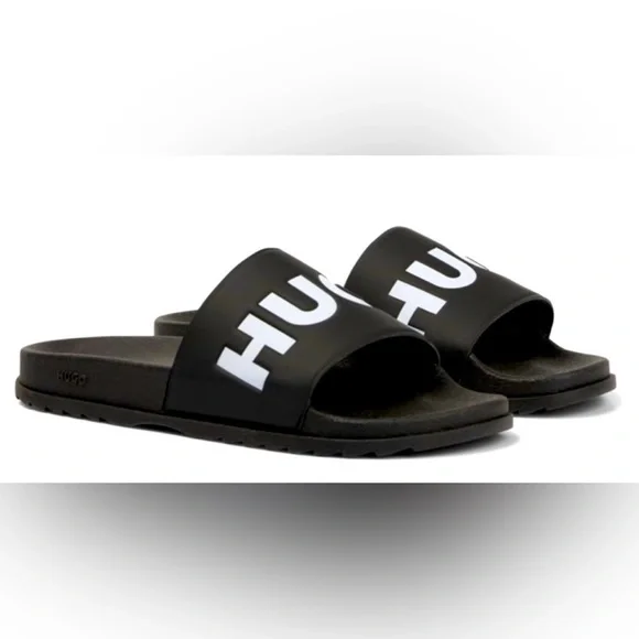 HUGO ITALIAN-MADE SLIDES WITH LOGO
STRAP HUGO - Italian-made slides with stacked-logo strap - Black  main image 2